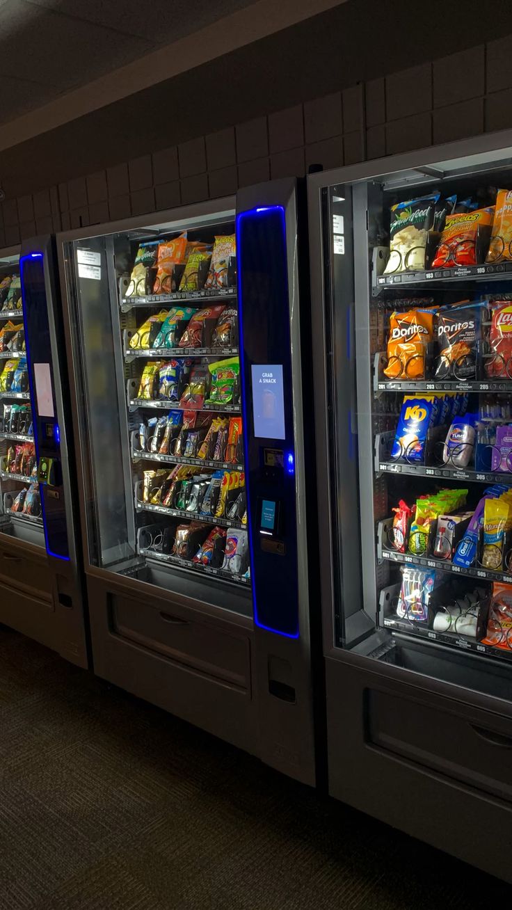 Vending machines in a busy office setting, showcasing convenience