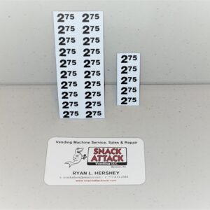(25) $2.75 Snack Machine Price Labels