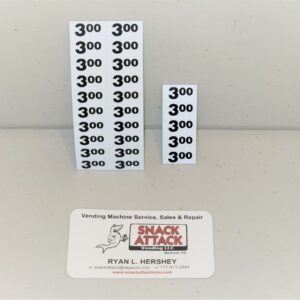 (25) $3.00 Snack Machine Price Labels