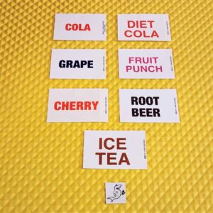 (7) GENERIC SODA VENDING MACHINE VEND LABELS – Credit Card Size 3.5″ x 2.25″