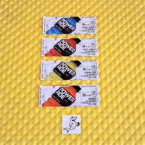 (4) POWERADE BERRY, ORANGE, FRUIT PUNCH, LEMON – LIME 20oz BOTTLE VEND LABELS